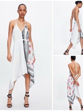 ZARA ~ Combined Asymmetric Halter V-Neck Dress